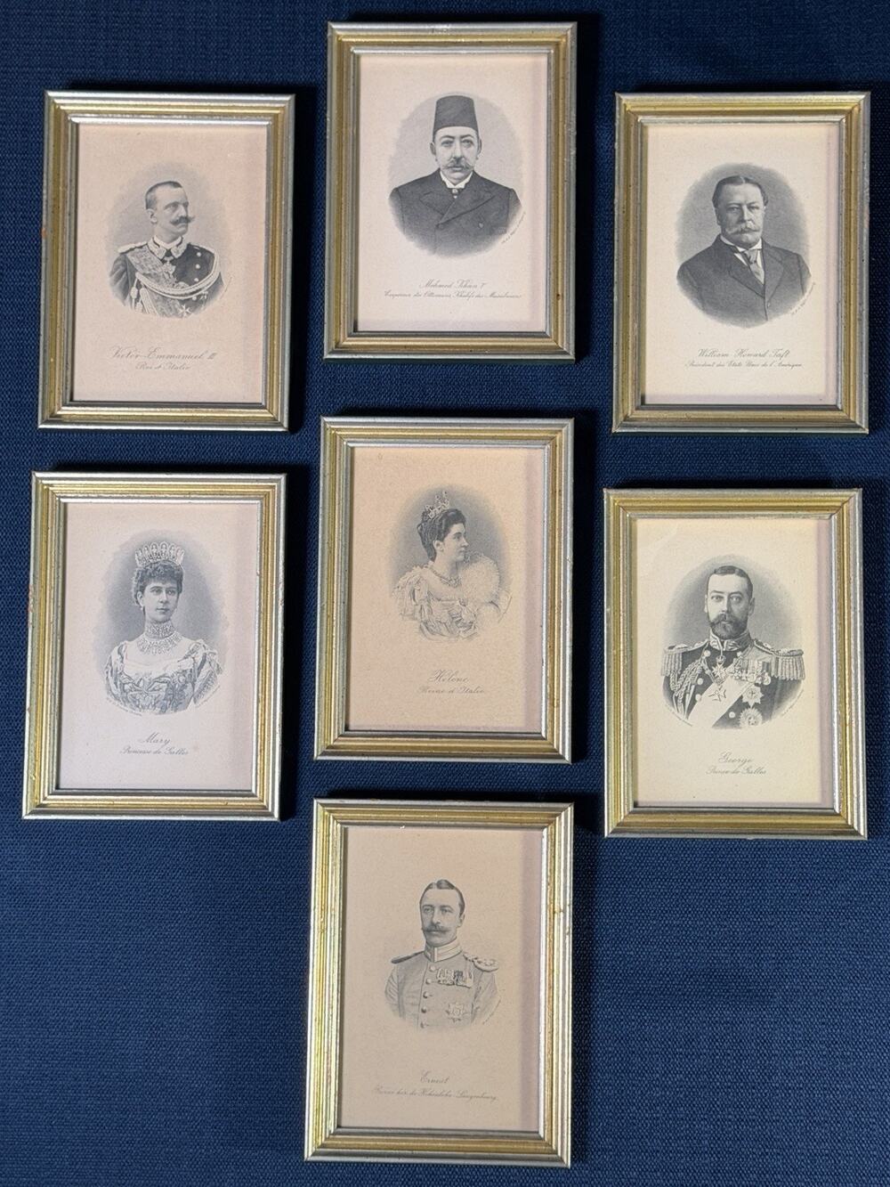 7 Antique Weger Leipzig Engraved Portraits Royalty Taft Framed Prints 5x6.5"